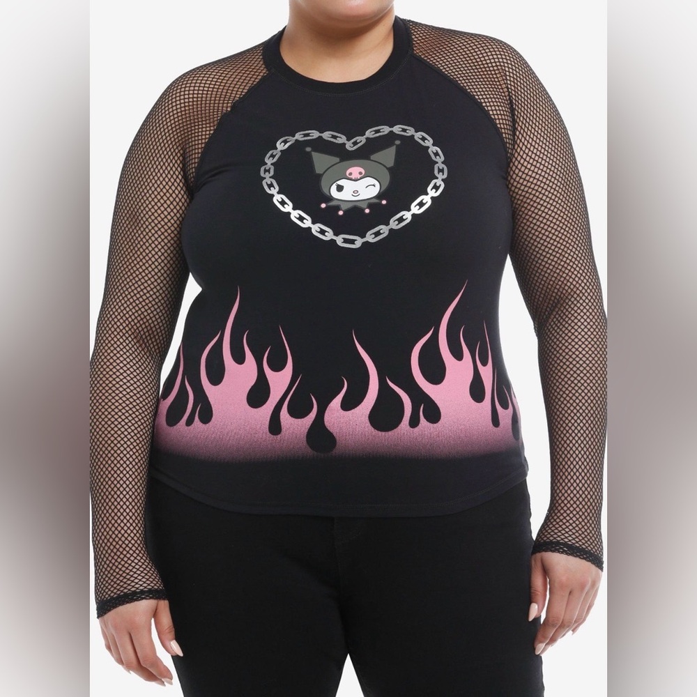 Hot Topic Kuromi Fishnet Raglan Long Sleeve Top Plus Size 4 NWT